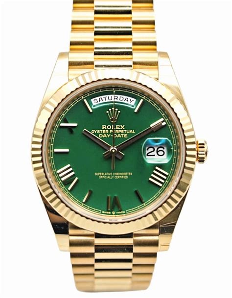 rolex green dial yellow gold|Rolex green dial day date.